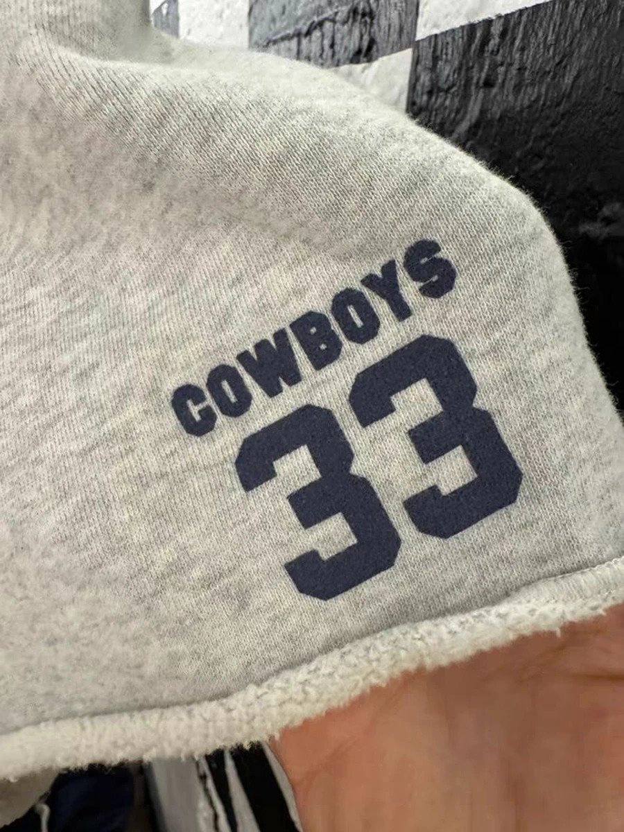 33 Cowboys Print Drawstring Sweatshorts Women Raw Hem Loose Straight Shorts American Vintage Streetwear Cotton Short Pant Y2k 240808