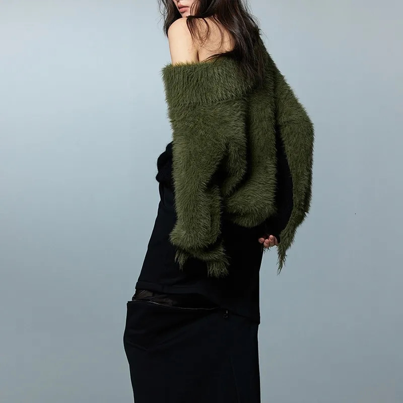 Karrcat Grunge Aesthetics Distressed Sweater Vintage Off Shoulder Knitted Pullover Korean Fashion Irregular Patchwork Knitwear 240808