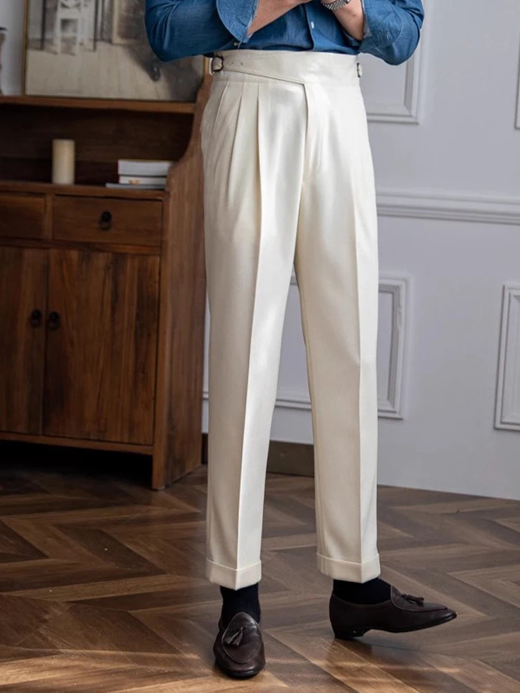 Oldyanup England Style Naples High Waist Straight Suit Pants For Men Spring Autumn Fashion Business Casual Trousers Clothing 240807