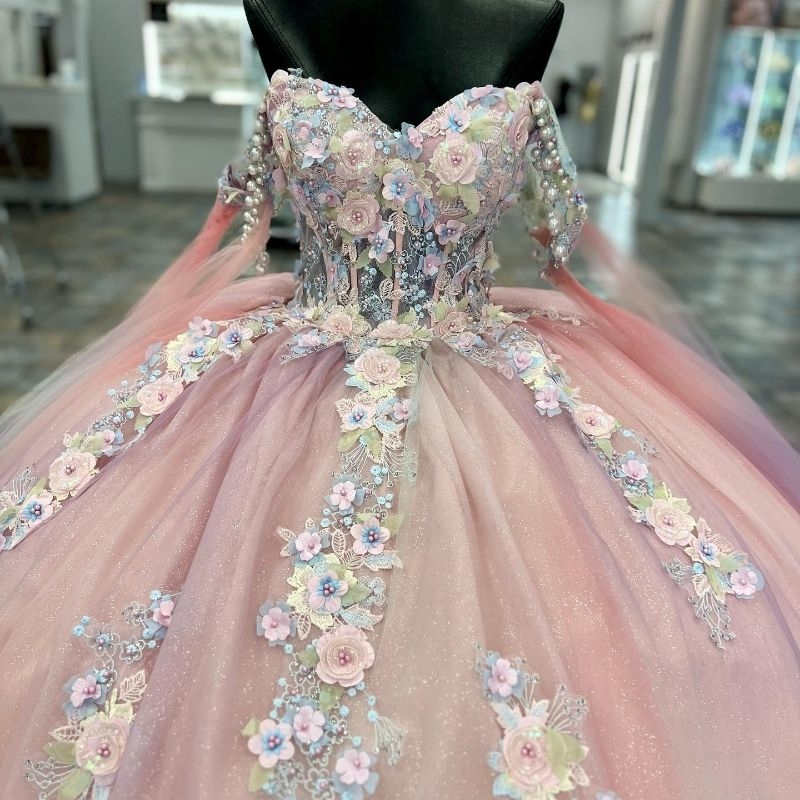 Pink Shiny Sweetheart Quinceanera Dresses Gowns Off the Shoulder Beads Applique Lace Ball Gown Sweet 16 Vestidos 15 De Xv Anos
