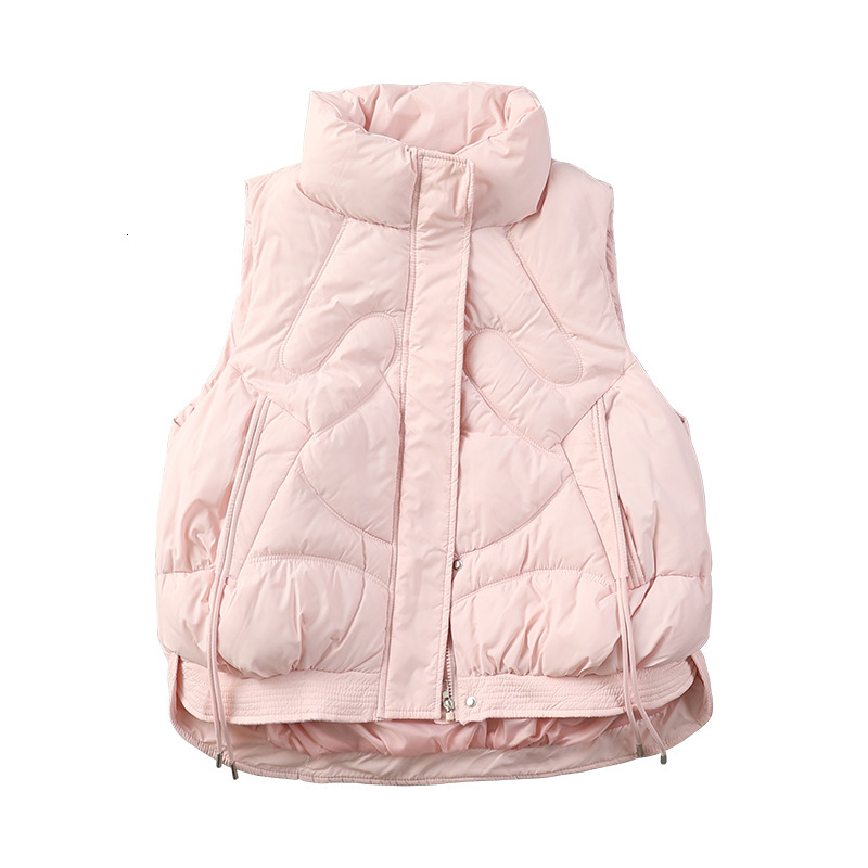 Down cotton vest womens autumn and winter new style chest badge short Korean version loose vest jacket with vest shoulder and Hooded collar