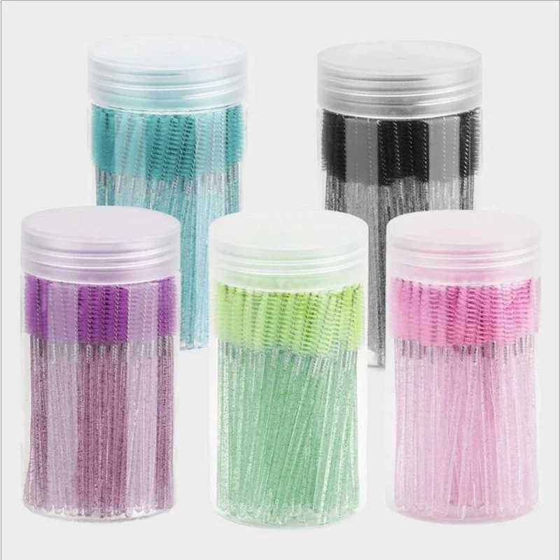 50Pcs/Bottle Disposable Eyelash Extension Mascara Wand Micro Lash Eyebrows Brushes Spoolie With Flask Case Wholesale Makeup Tool Y240807