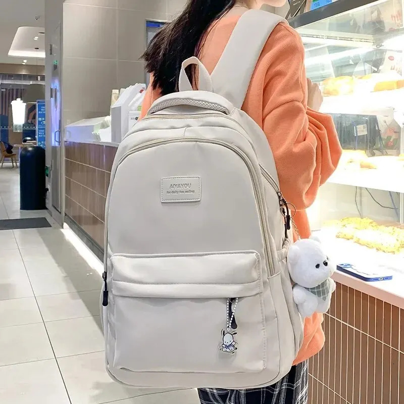 Waterproof Teenage Bookbag Nylon Rucksack Fashion Backpack Women Shoulder Bag High School Schoolbag Black 240808