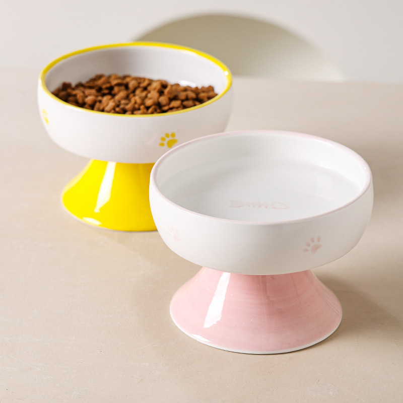 cat high foot ceramic dinner plate water dispenser rice feeding bowl protect cervical pet cats