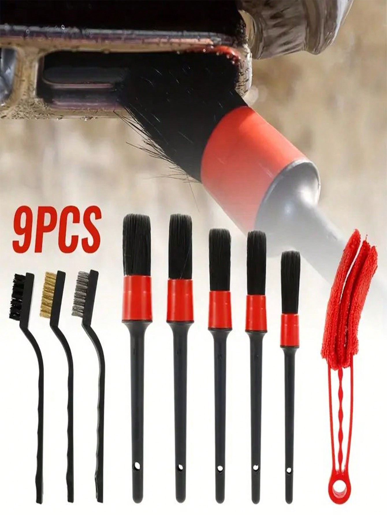 Car air conditioning outlet cleaning brush 9-piece set car interior cleaning tool fluff brush wire brush gap dust removal brush