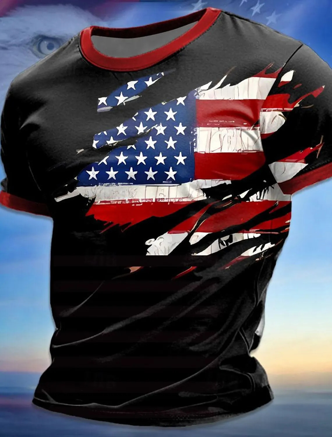 American Flag Street style mens 3D printed T-shirt Tee Street American Independence Day T-shirt Crew collar short sleeved summer240807
