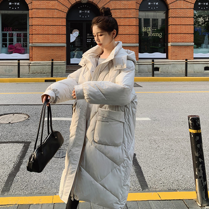 Korean Version Internet Celebritys Same Thick Bread Down Womens Loose Winter Coat Medium Long Cotton Jacket B4