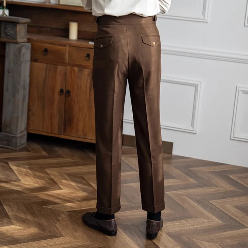 Oldyanup England Style Naples High Waist Straight Suit Pants For Men Spring Autumn Fashion Business Casual Trousers Clothing 240807