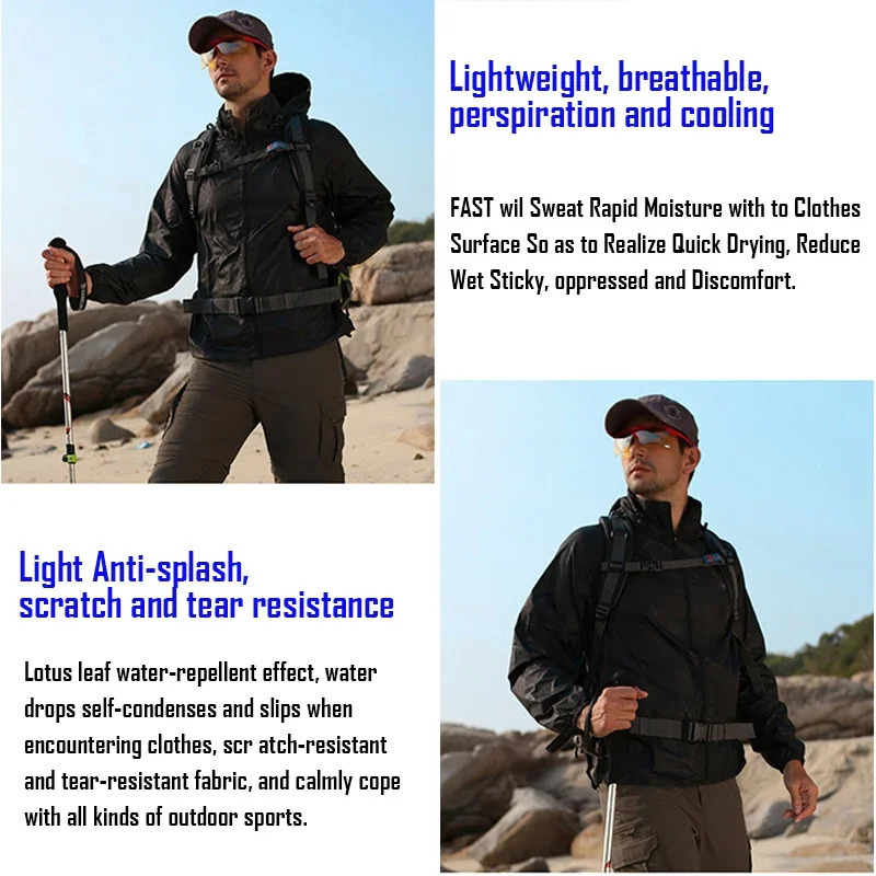 Camping raincoat mens waterproof and clothing fishing hunting quick drying skin windproof UV resistant jacket 240812