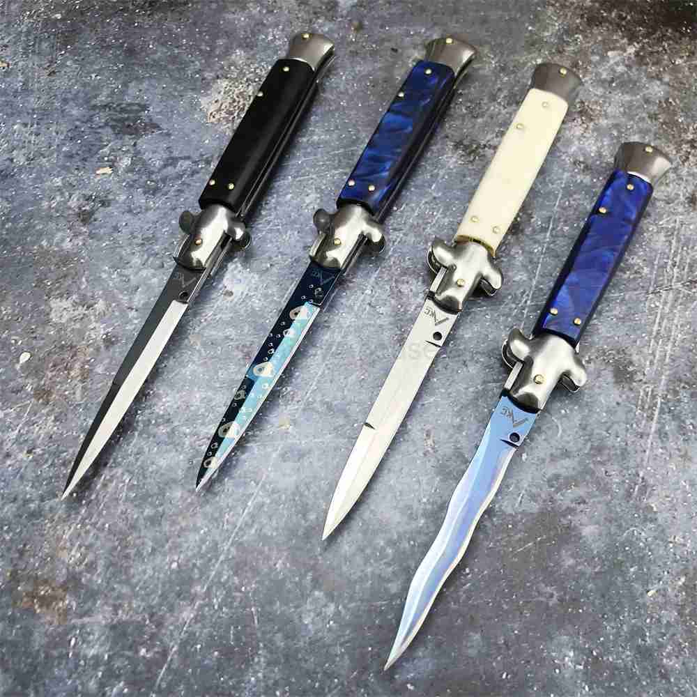 AKC Stiletto Pocket Knife 440 Steel Blade Acrylic Handle High Quality Outdoor Camping Knife EDC Survival Hunting Hiking ToolsXJ240808