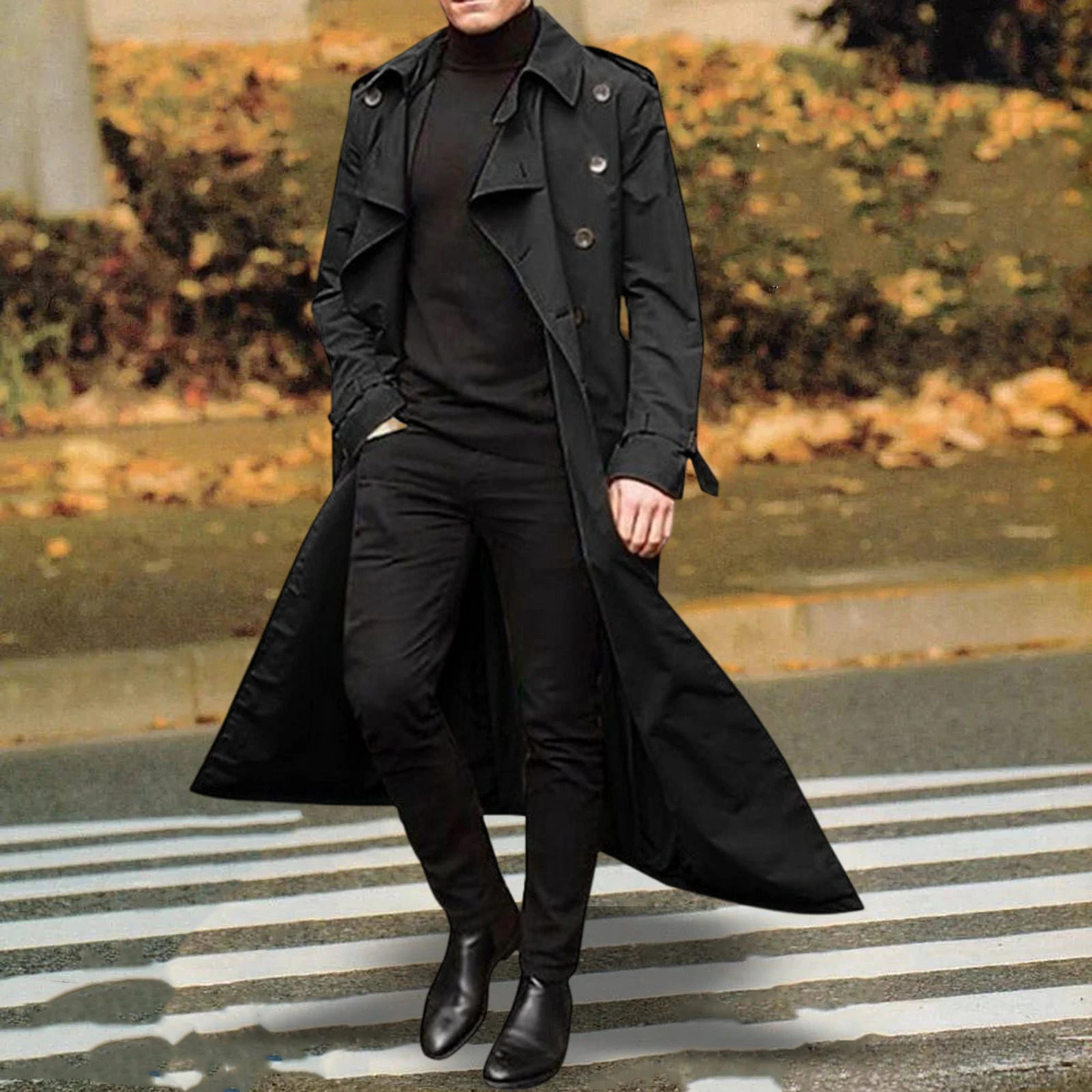 Formal mens windbreaker long jacket double chest warm and slim fit with pockets windproof suitable for dates workdays 240812