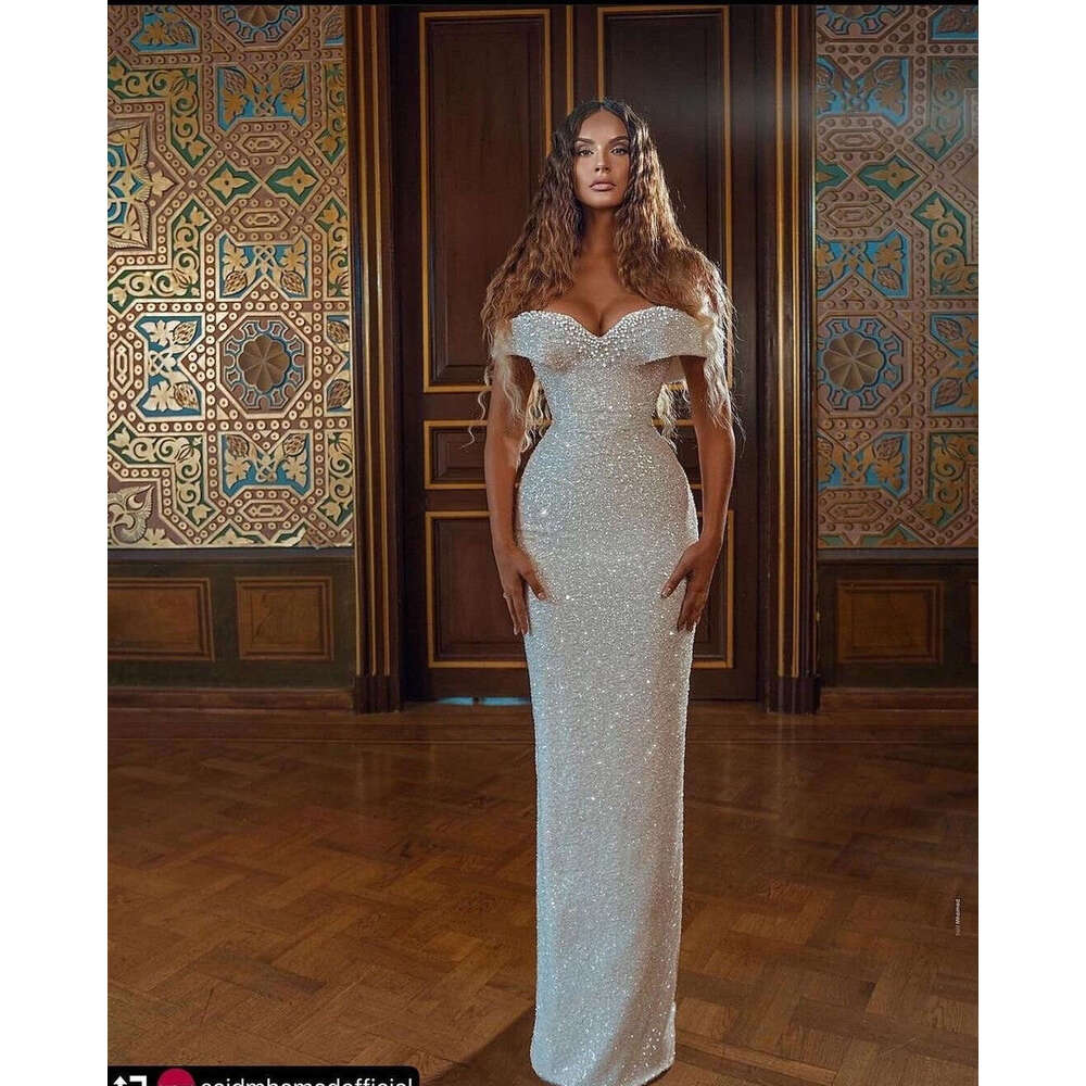 Crystal Gorgeous Sparkg Wedding Dress Strapless Detachable Train Off Shoulder Mermaid Bride Dresses Long Robe Mariage Es 0228Lz