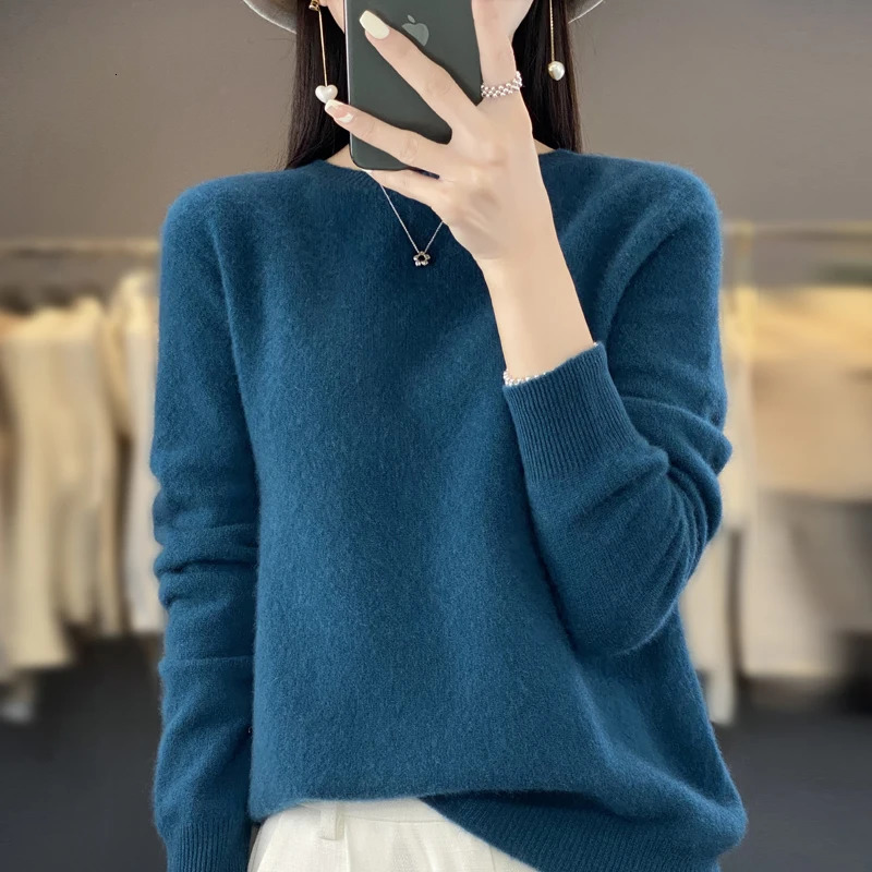 Autumn Winter 100% Merino Wool cashmere Sweater O-Neck Long Sleeve Cashmere Women Knitted Pullover Clothing Top 240808