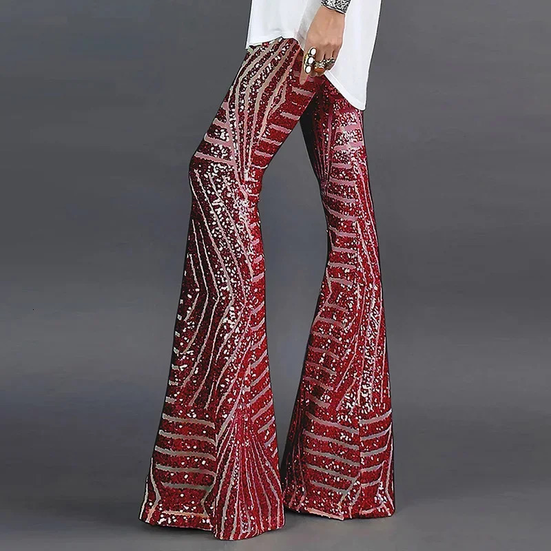 Sequin High Waist Skinny Flare Streetwear Wild Basic Slim Trend Patchwork Pants Casual Pants Summer Womens Pants 240808
