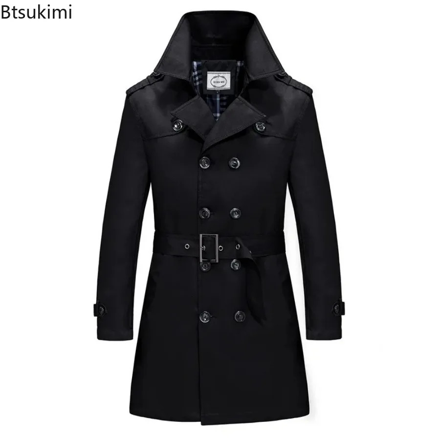 British style mens business office trench coat with stylish ultrathin windproof jacket double chest 240812