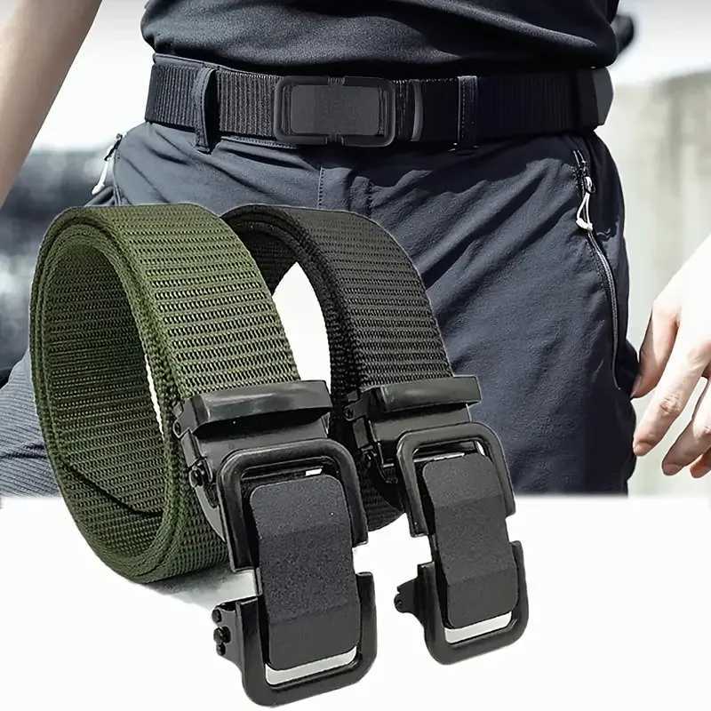 Mens automatic metal buckle nylon canvas webbing outdoor work belt nylon belt with click buckle W240807