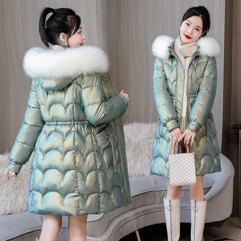 24ss New Bright Down Cotton Jacket Womens Medium Long Wash Free Cotton Jacket Heavy Fitting Coat Cotton Jacket in Winter