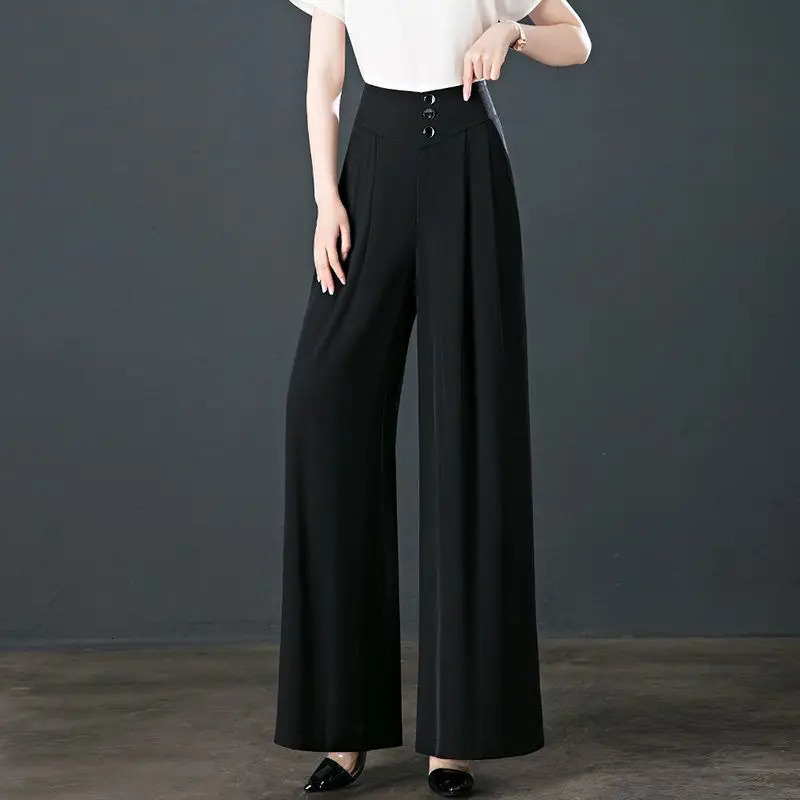 Office Lady Spring Summer Thin Loose Wide Leg Pants Korean Streetwear Fashion Women Elastic High Waist Oversized Casual Trousers Z260314