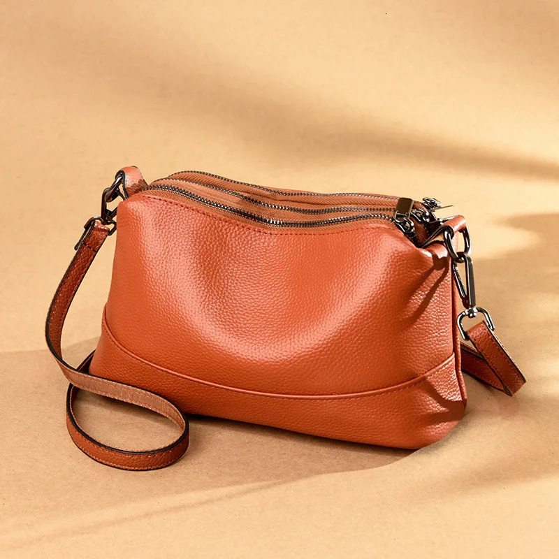 Genuine Leather Womens Bag Fashion Versatile Multi Layer Multi Zipper Single Shoulder Bag Top Layer Cowhide Crossbody Bag 240808