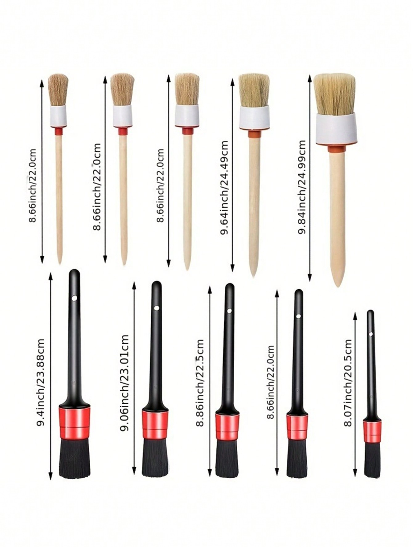 10-piece cleaning brush car tool set PP wire car round head car detail brush wooden handle brush