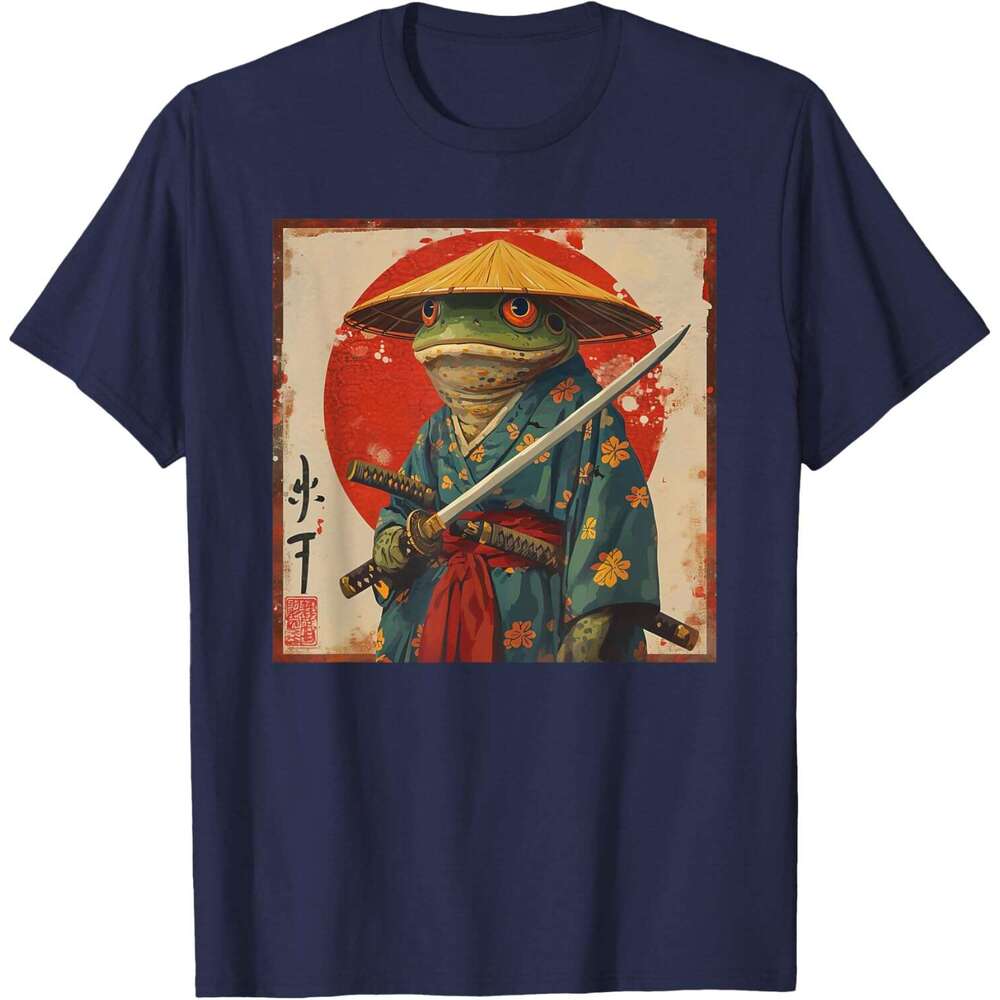 T shirt for Mens Womens Woodblock Art: Samurai Frog Japanese kanji T-Shirt Shirts Tshirt Graphic Tee Casual Tops Clothes Short sleeve