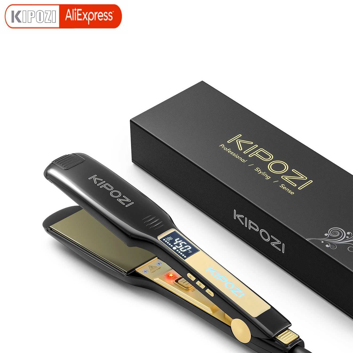 KIPOZI Professional Titanium Flat Iron Hair Straightener with Digital LCD Display Dual Voltage Instant Heating Curling IronM240808