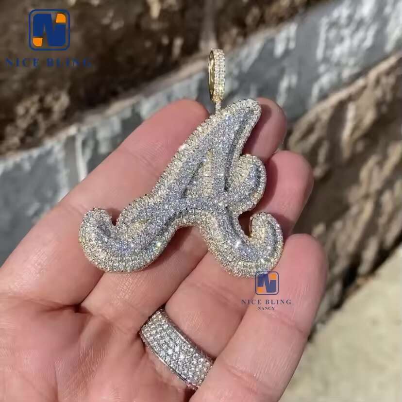 High quality pass dia tester sier letter 26 initial A B C D iced out custom moissanite pendant
