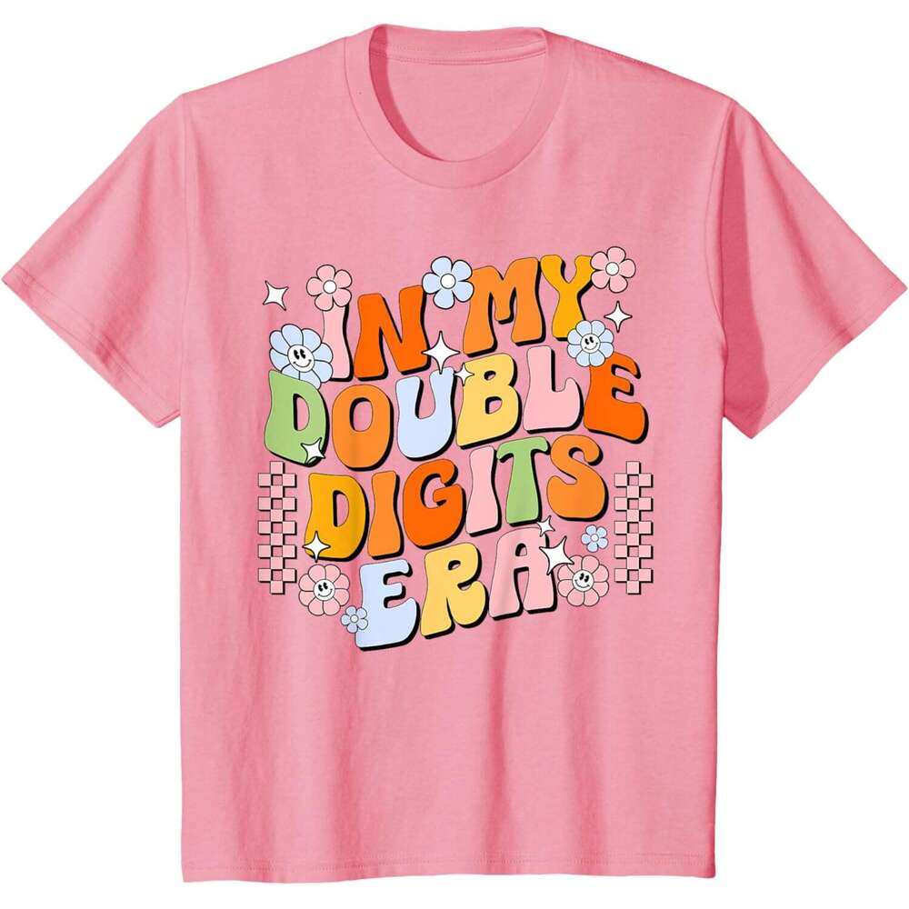 T shirt for Mens Womens In My Double Digits Era Retro 10 Year Old 10th Birthday Girl T-Shirt Shirts Tshirt Graphic Tee Casual Tops Clothes Short sleev