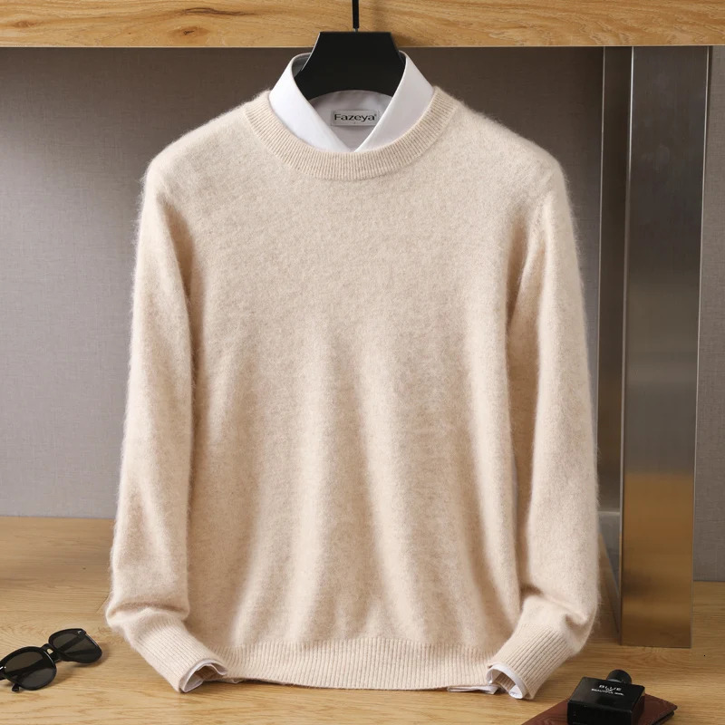 Mens 100% pure Mink Cashmere Sweater O-Neck Pullovers Knit Large Size Mink Sweater Winter Tops Long Sleeve High-End Jumpers 240816