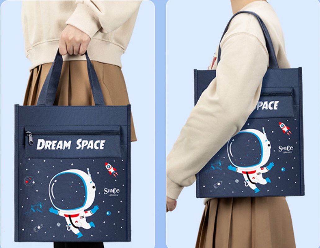 Student Tutoring Bag Large Capacity Handheld Cartoon Carrying Book Bag Canvas Bag Tutoring Class Document Paper Storage Bag Wholesale