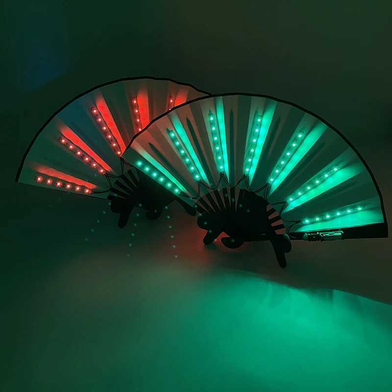 Halloween Carnival party lighting supplies 10inches LED neon light rave fan folding luminous fan glowing in the party Y240807