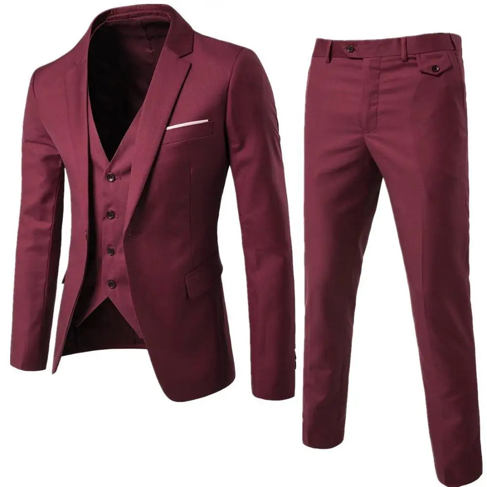 Burgundy Mens Suit Groom Wear Tuxedos 3 Piece Wedding Suits Groomsmen Man Formal Business For Men JacketPant vest 240807