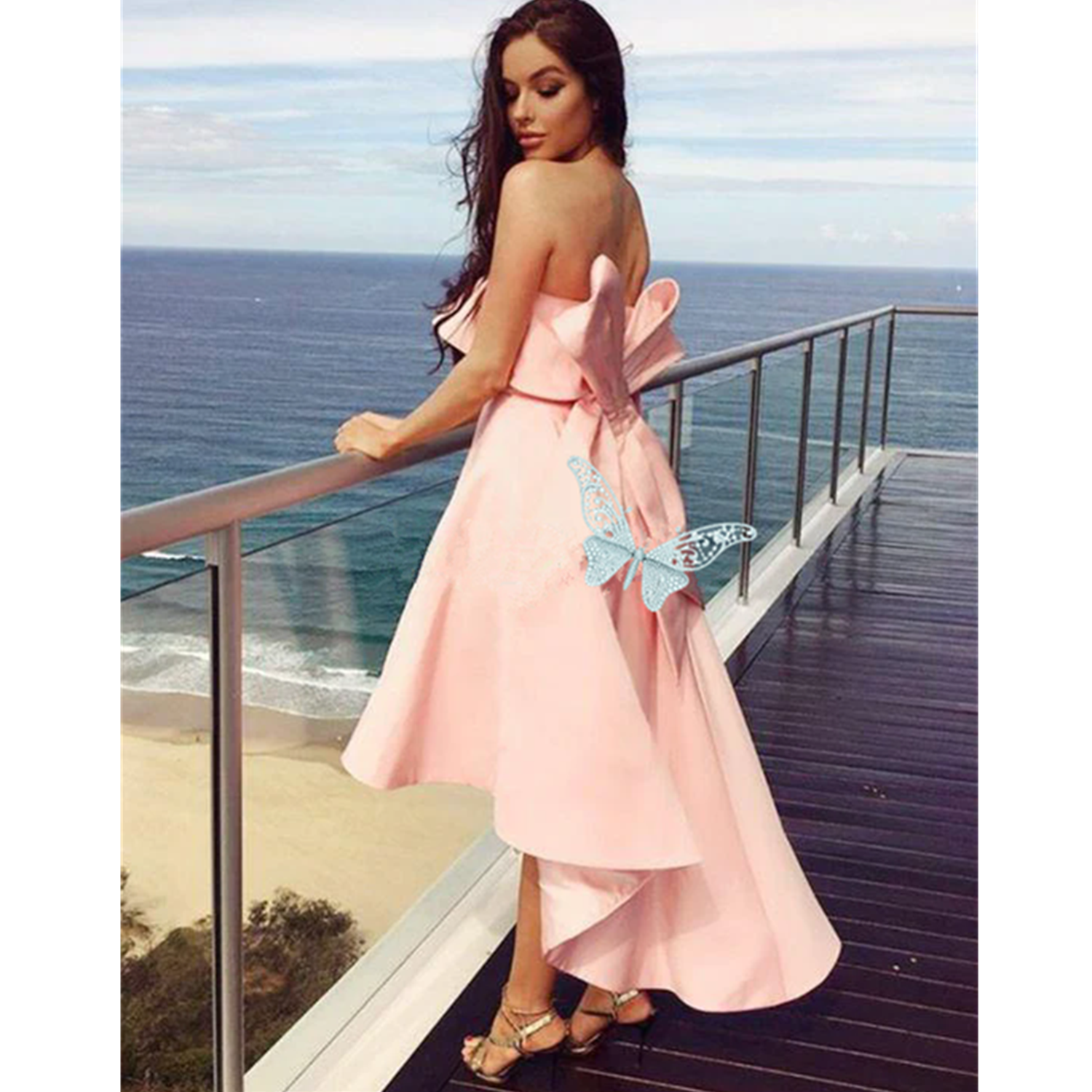 Strapless Pink Bridesmaid Dresses Simple Satin Sleeveless Maid Of Honor Dress High Low Wedding Party Gowns Plus Size