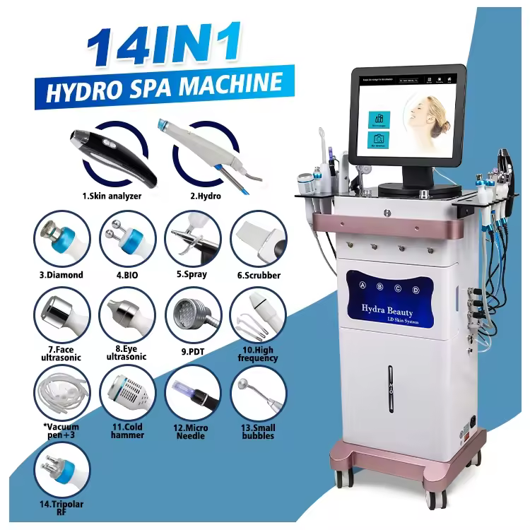 Latest 14 in 1 Water Dermabrasion Oxygen Facial Machine Microdermabrasion Hydra Diamond Peel Hydra Oxygen Facial Beauty Machine