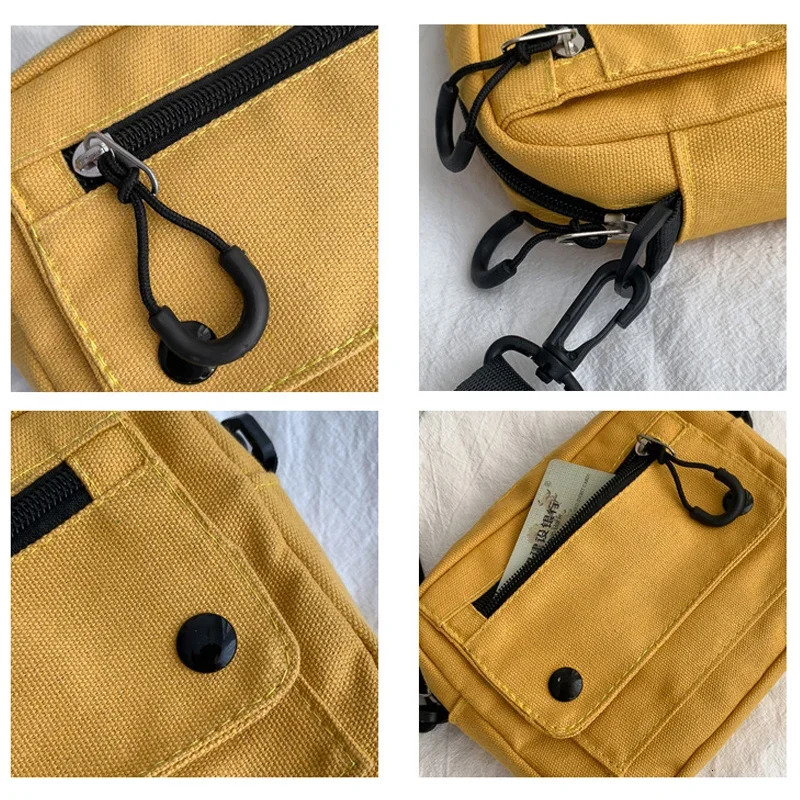 Womens canvas handbag Korean mini student bag mobile phone simple small cross body casual womens zipper shoulder 240808