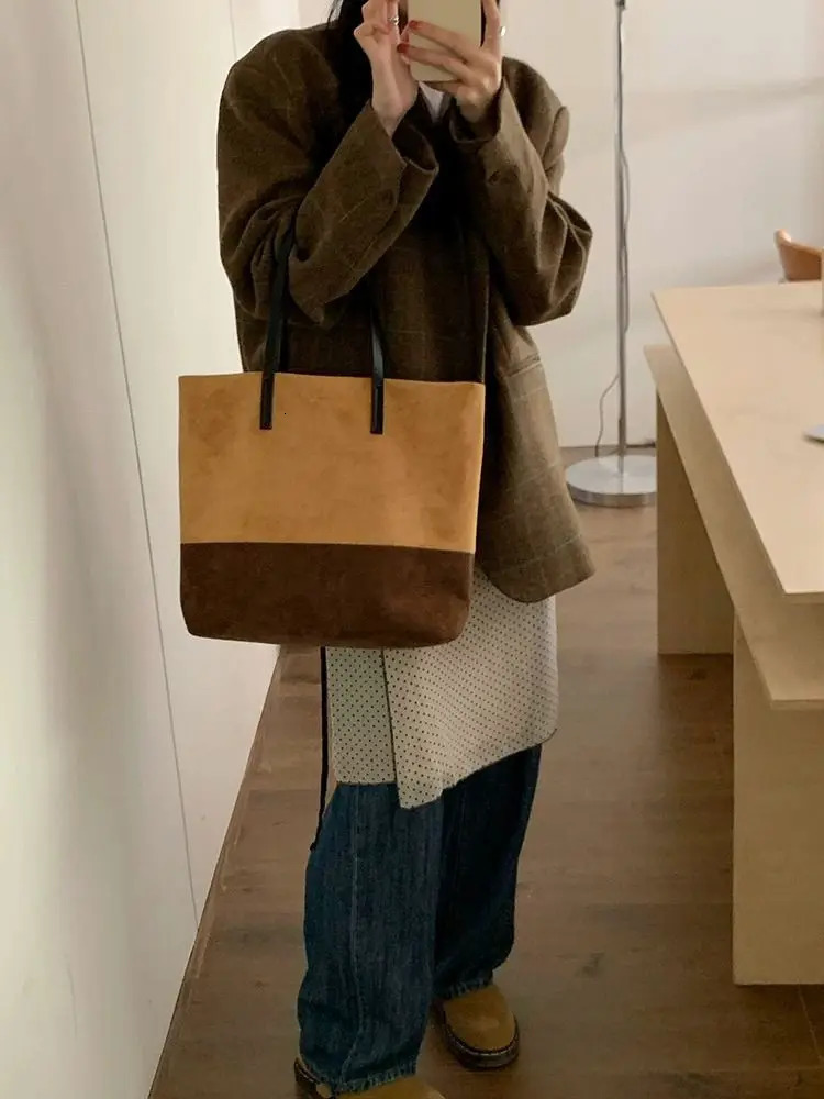 JIAERDI Vintage Brown Large Capacity Tote Bag Women Retro High Street Suede Patchwork Handbag Ladies Haruku Shoulder Bags Chic 240808 168f 4