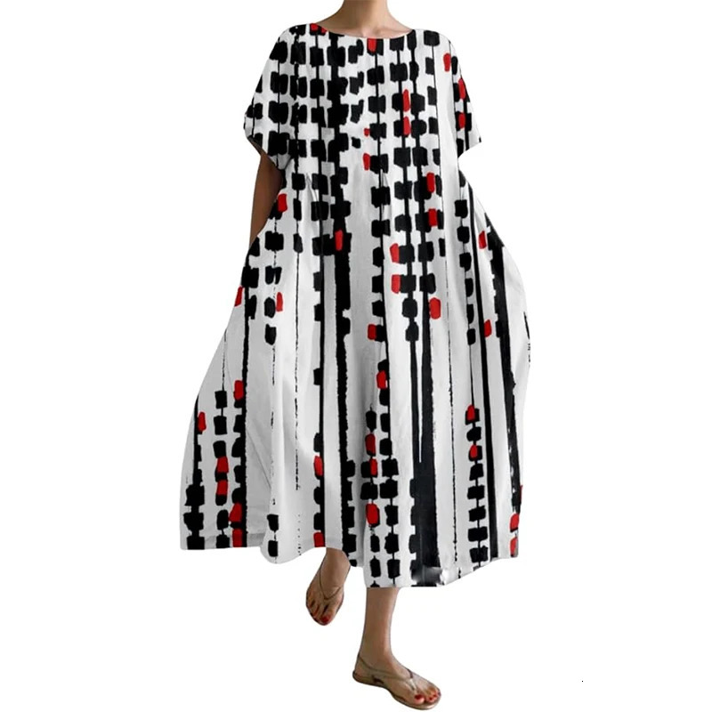 Summer Bohemian Casual Loose Elegant Lady Dresses Women Retro Printed Breathable Dresses Ladies Floral Pullover Dresses 240808