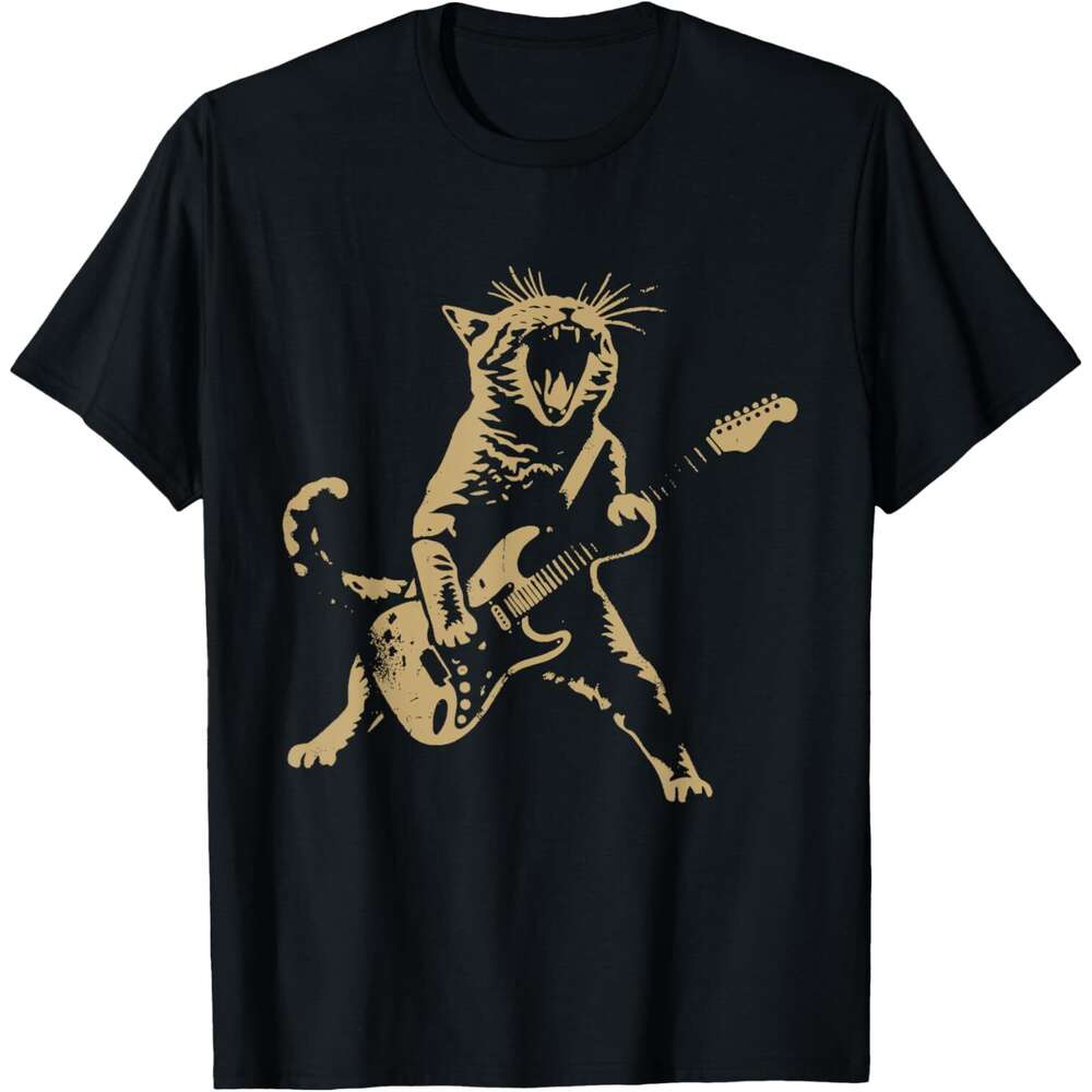 T shirt for Mens Womens Rock Cat Playing Guitar - Funny Guitar Cat T-Shirt Shirts Tshirt Graphic Tee Casual Tops Clothes Short sleeve