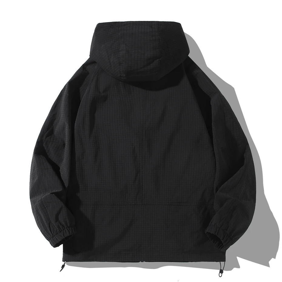 Black waterproof and windproof cargo jacket Plus size 12XL fashionable casual solid color large mens 240824
