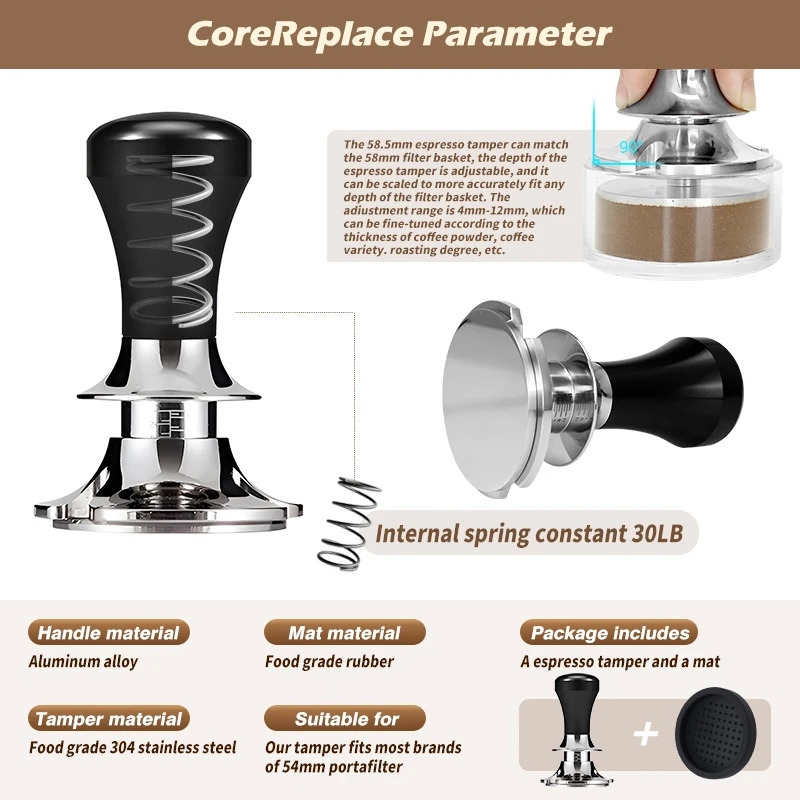 Coffee Tamper Constant Pressure Calibrated 51MM 53MM 58MM Spring Loaded 30lb Stainless Steel Barista Tools Espresso Accessories 240808