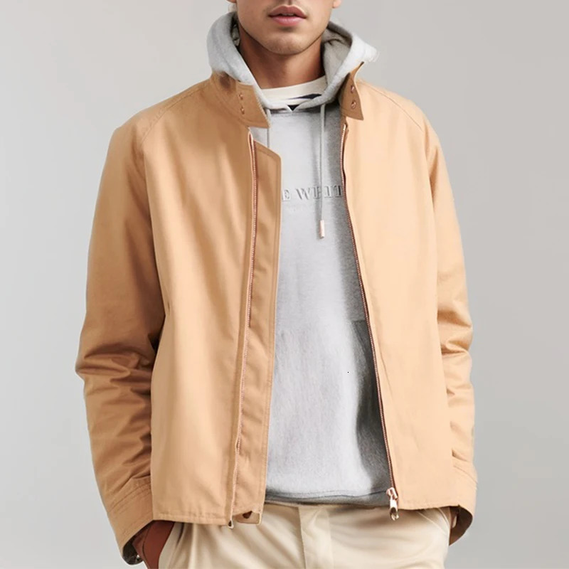 Autumn stand up collar mens slim fit jacket fashionable winter solid color zipper long sleeved street 240819