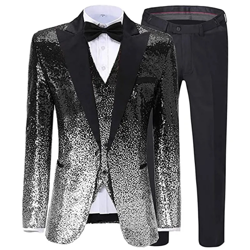 Mens 3piece sequin color sparkling set Notch lapel wedding dressparty groom banquet nightclub Pioneervestpants 240807