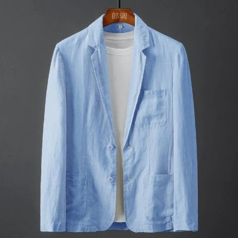 White cotton linen suit mens spring and summer solid color slim fit casual business thin jacket comfortable breathable 240812