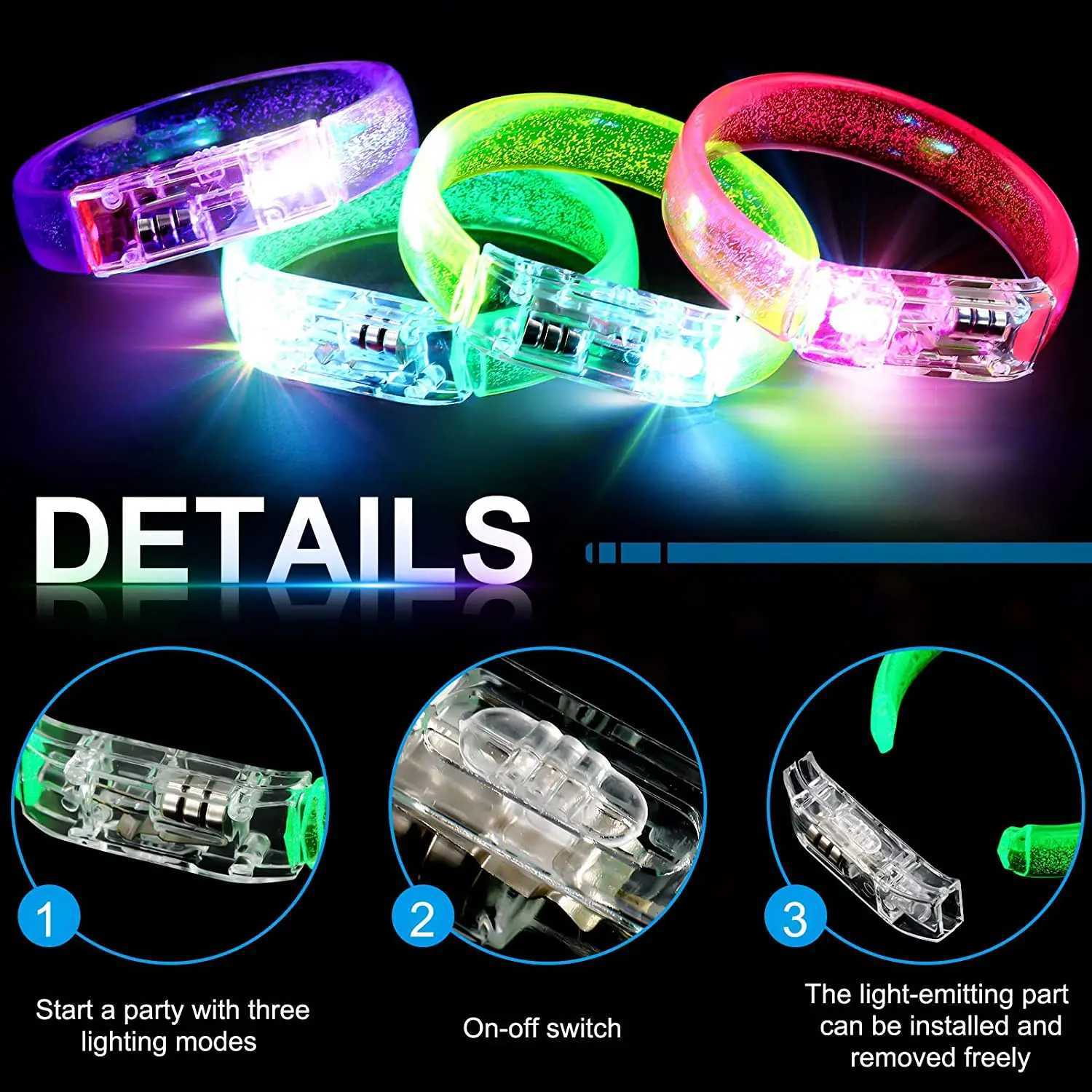 50Pcs LED Bracelets Personalized Customized Flashing Light Up Bracelet Glow Stick Wristband Birthday Neon Wedding Party Y240807