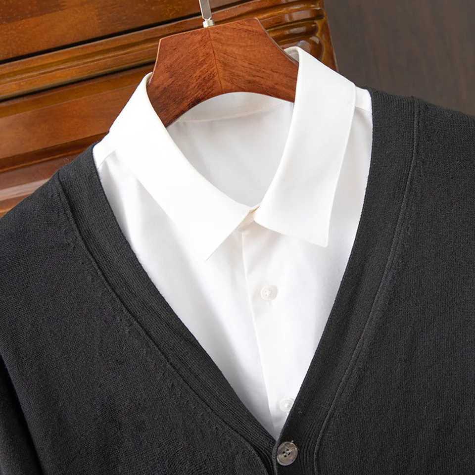 Male Sweater Men Cardigan Spring V-neck Warm Autumn Knitted Leisure Slight Stretch Soft Solid Color Baggy ButtonM240808