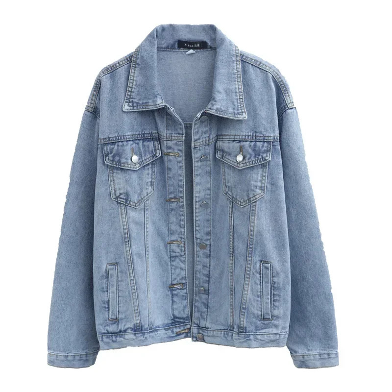 Vintage Women Jacket Autumn Winter Oversize Denim Jackets Washed Blue Jeans Coat Turn-down Collar Outwear Bomber Jacket 240812