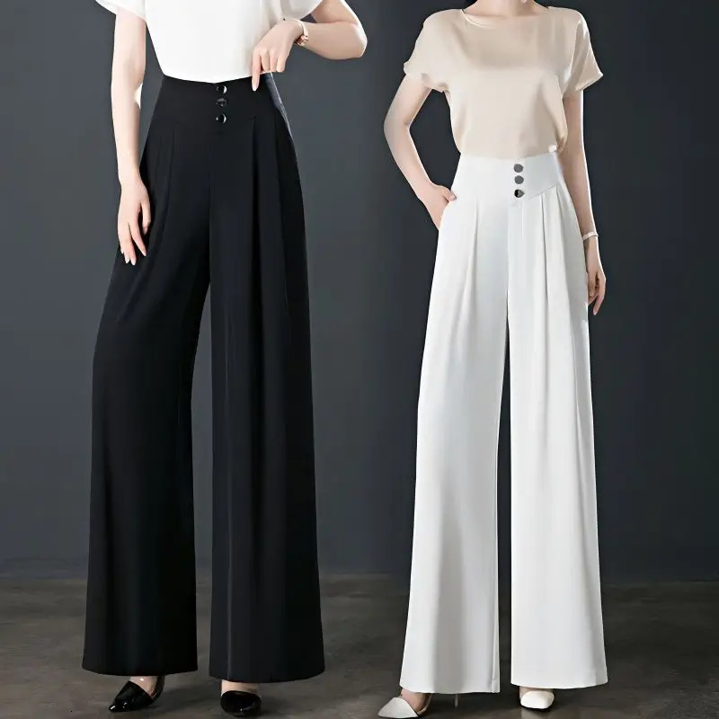 Office Lady Spring Summer Thin Loose Wide Leg Pants Korean Streetwear Fashion Women Elastic High Waist Oversized Casual Trousers Z260314