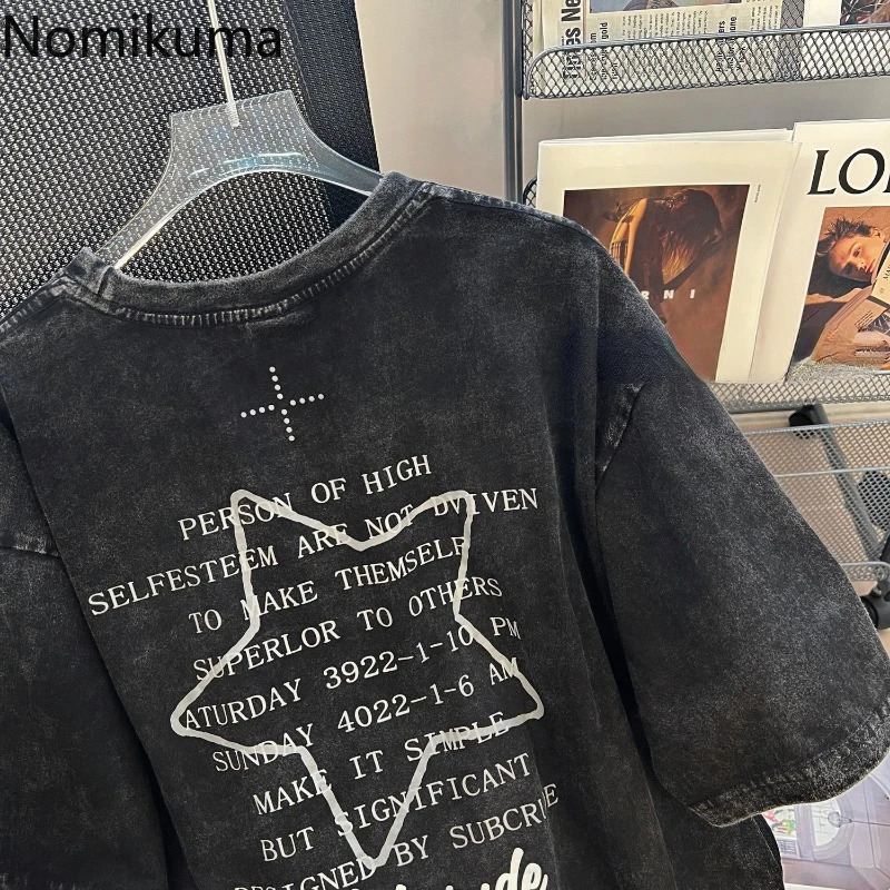 Retro T-shirt Womens Clothing Star Printed Short Sleeve O-neck T-shirt Oversized Top Y2k T-shirt Casual Fashion Harajuku T-shirt240807