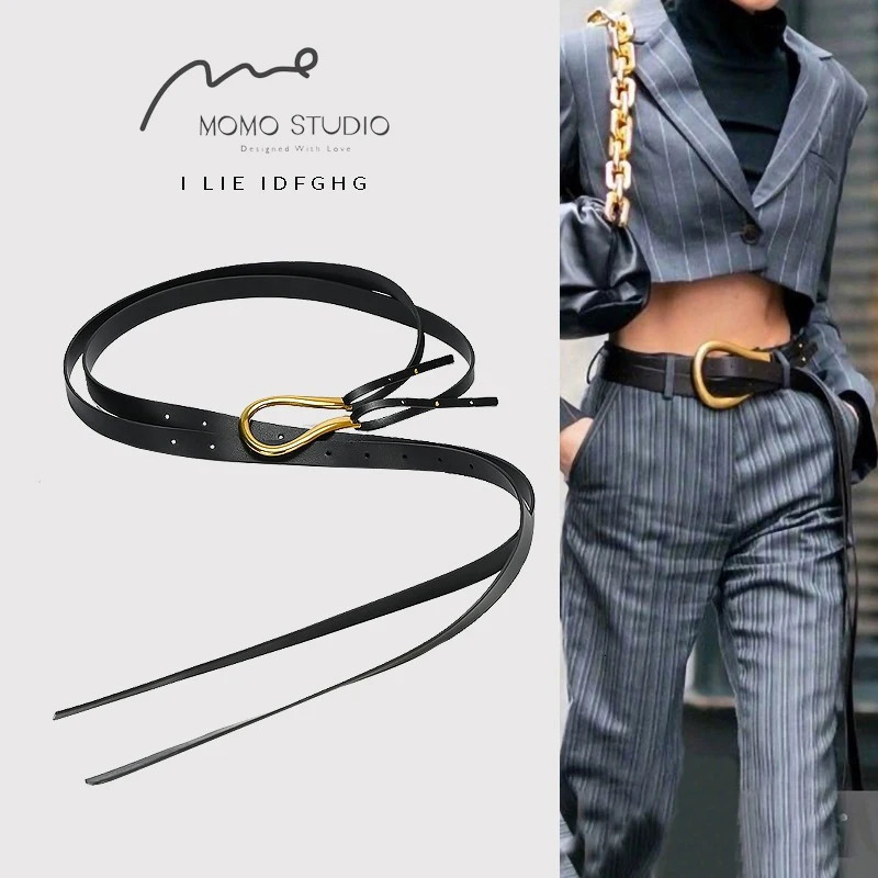 Designer Metal Chain Belts For Women High Quality Knot Soft Leather Long Waistband Female Waist Wide Coat Corset Belt Cummerbund 240805
