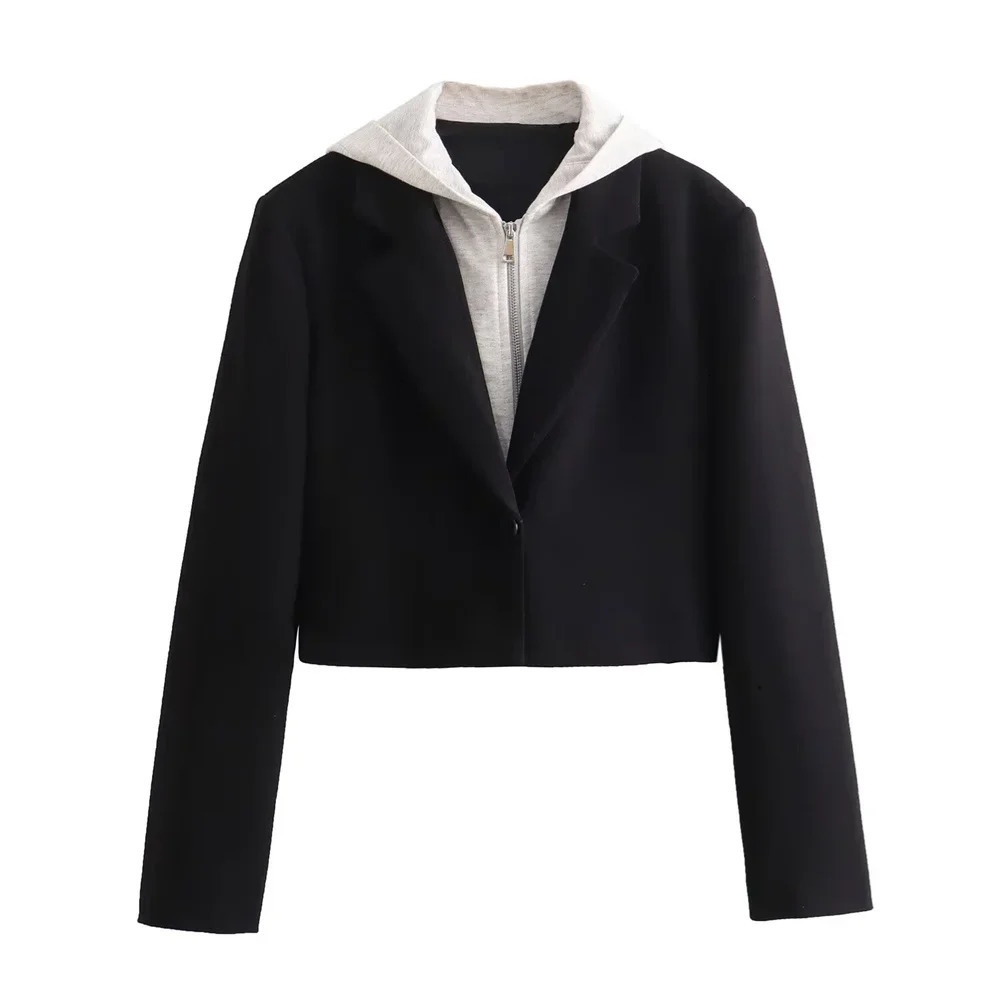 Early autumn Product Womens Fashion and Casual Versatile Slim Fit Long sleeved Hooded Short Suit Coat 240808